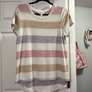 Market & Spruce Pink, Tan, and Purple Striped Blouse